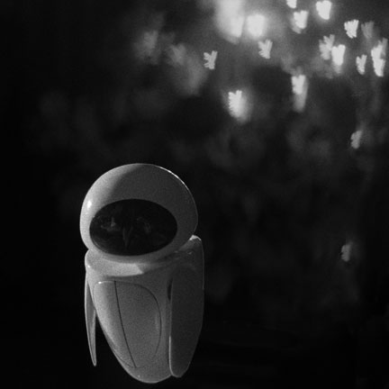 Black and White photograph of Eva, a Wall-E movie character